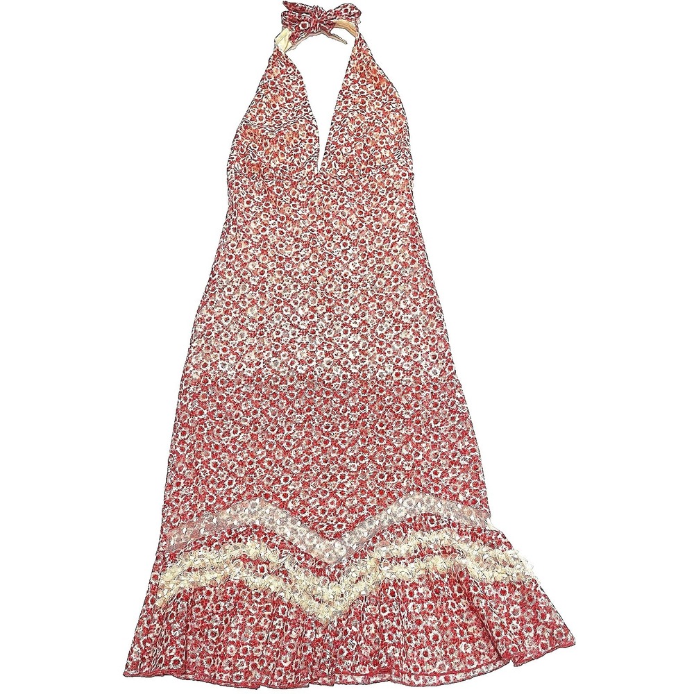 Bisou Bisou Floral Halter Mermaid Dress Lace Womens XS Romatic Coquette